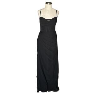 AZAZIE X KENDALL + KYLIE Black Corseted Chiffon Column Maxi Dress Women's A8 NWT